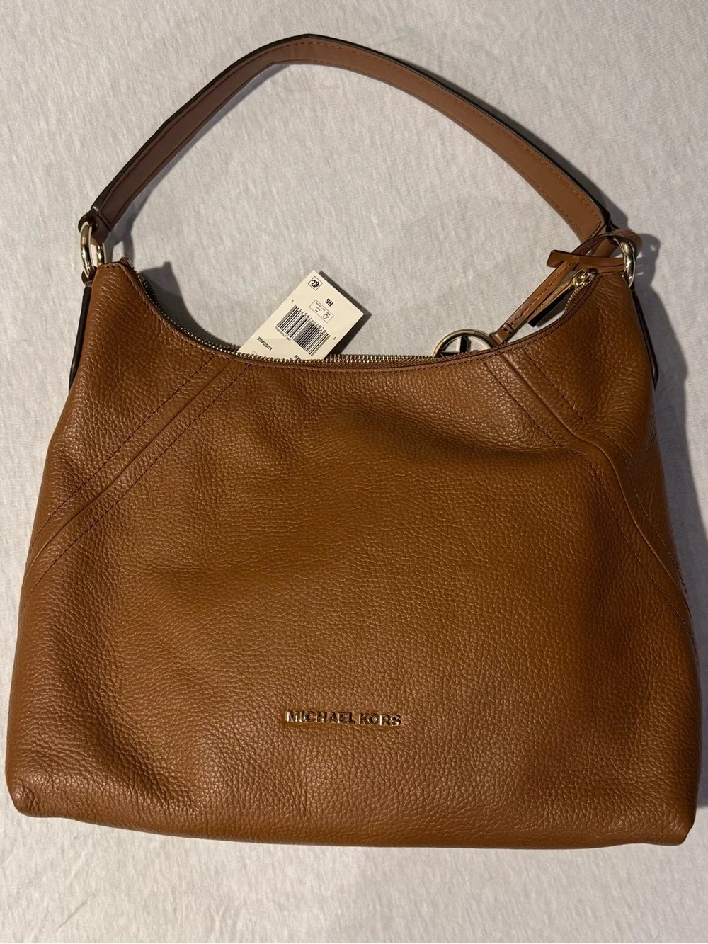 Michael Kors Aria Lg Luggage Brown Pebbles Leather Shoulder Bag New With Tag